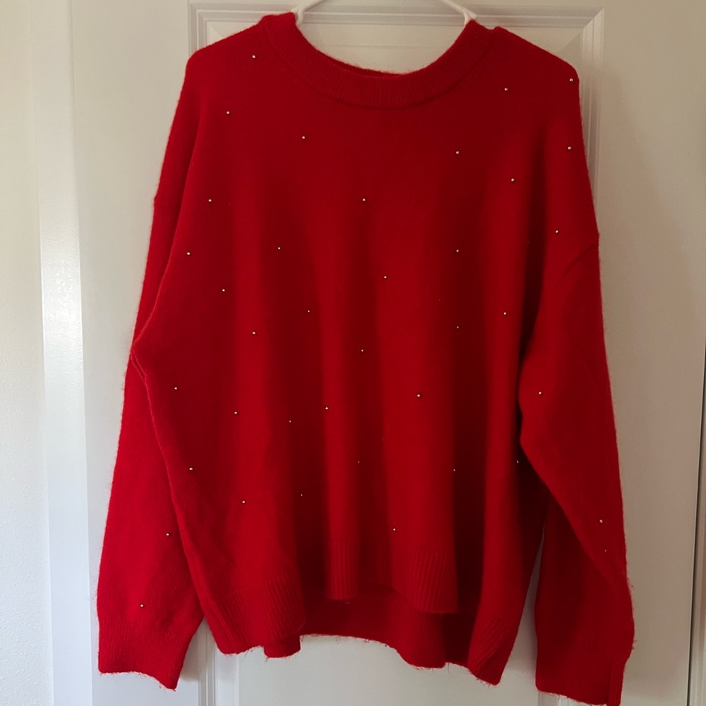 H&M Red Sweater with Stud Accents